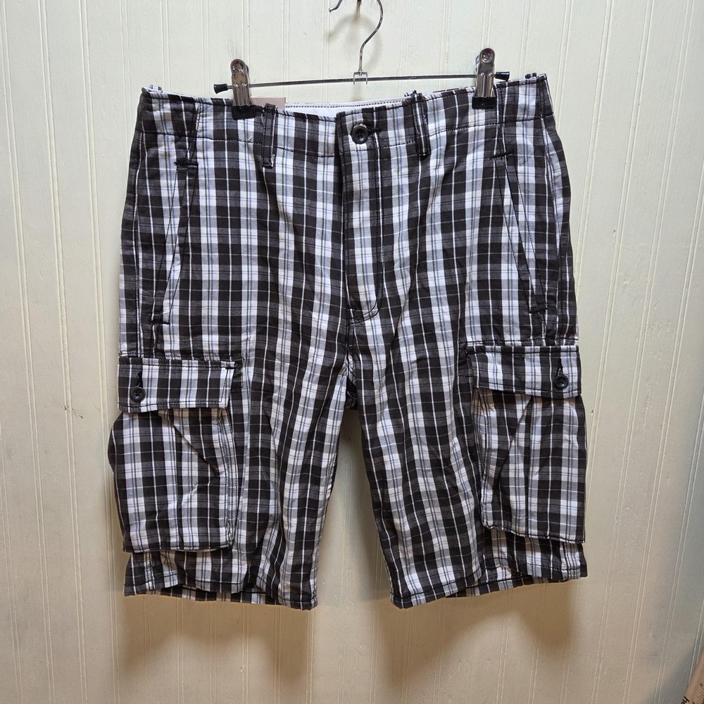 Levi's Cargo Shorts Mens 31 Gray Plaid 100% Cotton Relaxed‎ Fit Pockets Summer